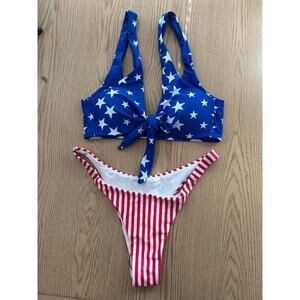 B45 New Women AMI Sexy 2Pc Patriotic American Flag🇺🇸Bikini Cheeky Medium/Large